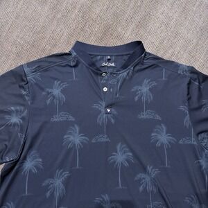 Bad Birdie Golf Polo Shirt Mens 2XL Blue Palm Tree Band Collar Performance